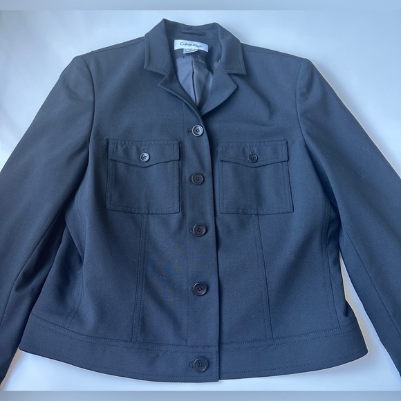Calvin Klein Black Wool Blend Collared Button Up Lined Stretch Jacket Women’s 8 - Picture 4 of 7